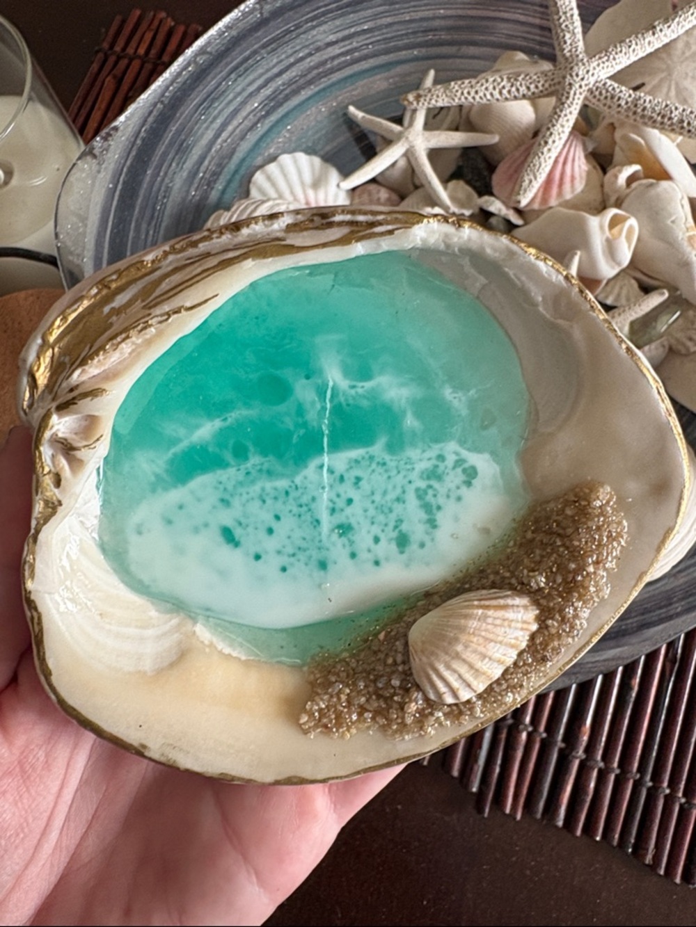Ocean Resin Shell Trinket Dish - Turquoise & White
